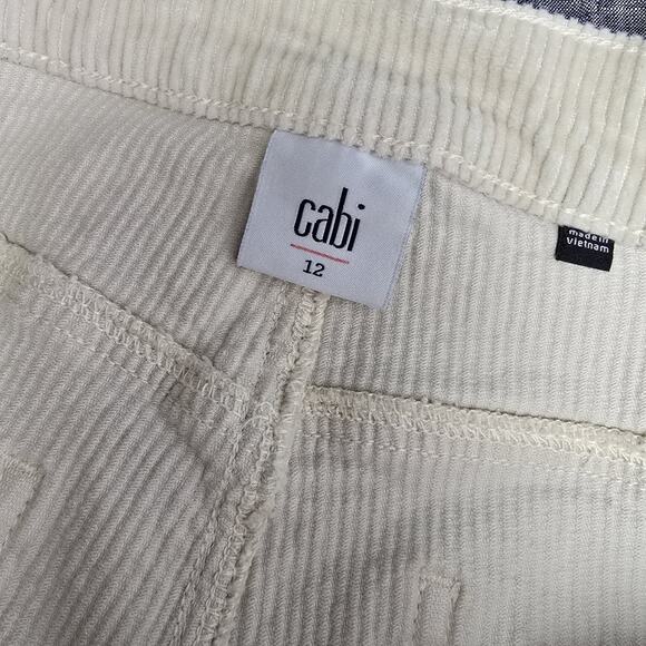 CAbi Corduroy Palm Beach Pant Size 12 Cream Crop Exposed Button Fly Pockets 4513 - Picture 6 of 8